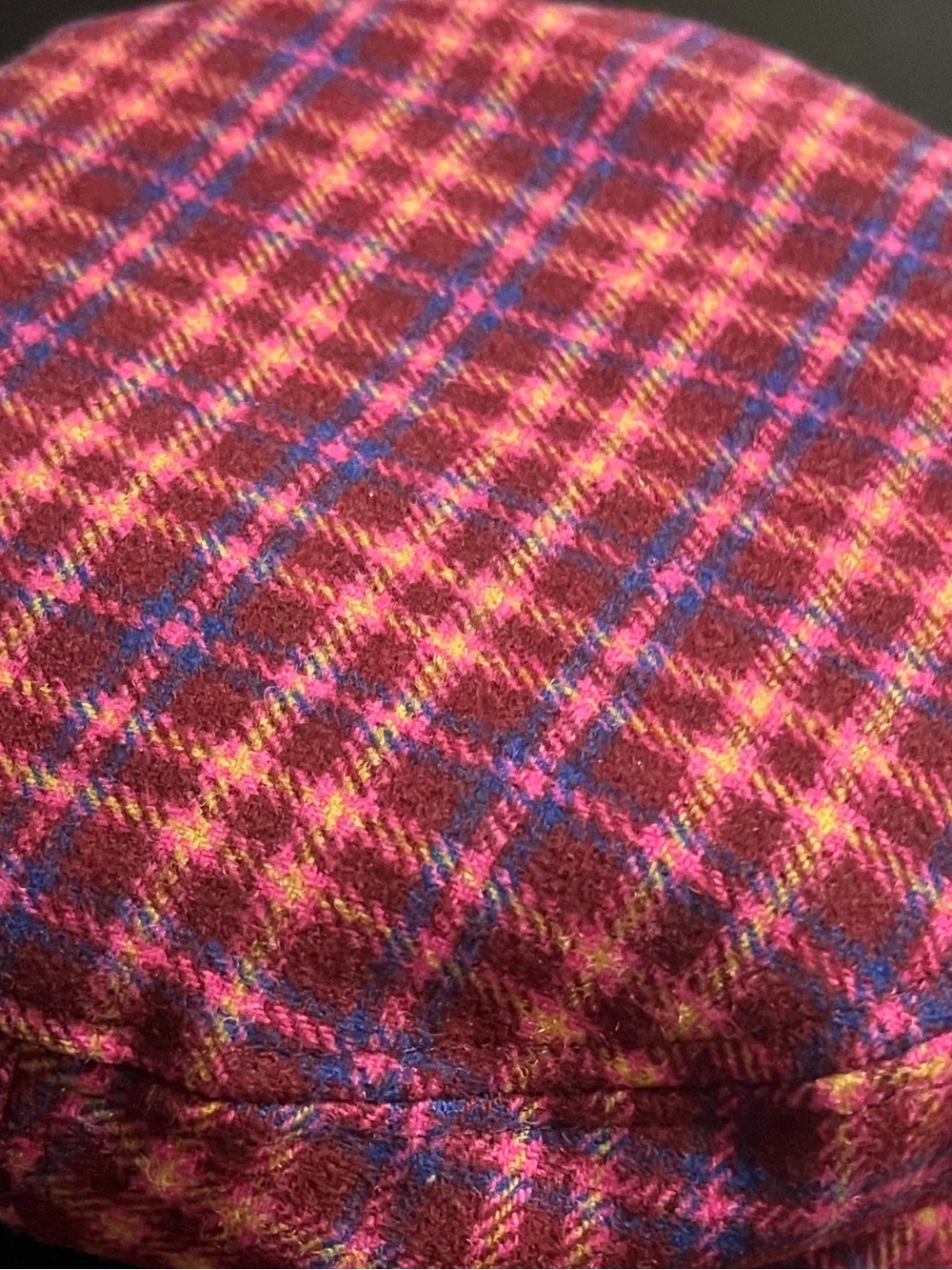 Trina Turk “Taylor” pink/wine plaid Newsboy/Messenger Hat - NWT